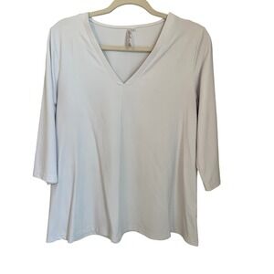 Lulu-B White UPF 50 V-Neck 3/4 Sleeve Top Womens Size S Stretchy Golf Casual